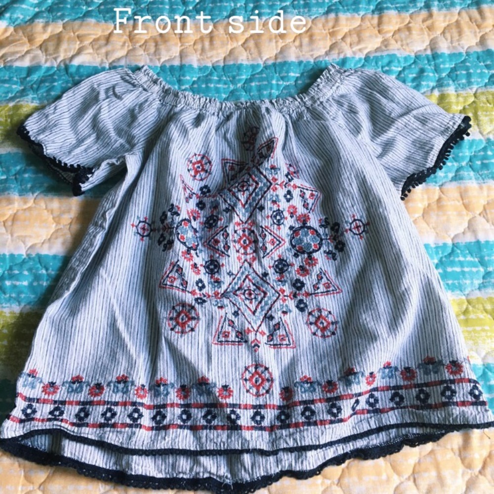 Pinstripe embroidered off shoulder top
